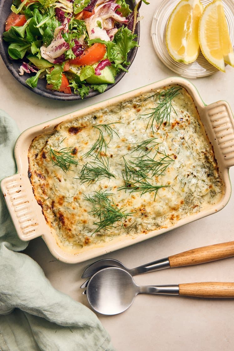 Fiskgratäng med potatisstomp, dill, fänkål och parmesan