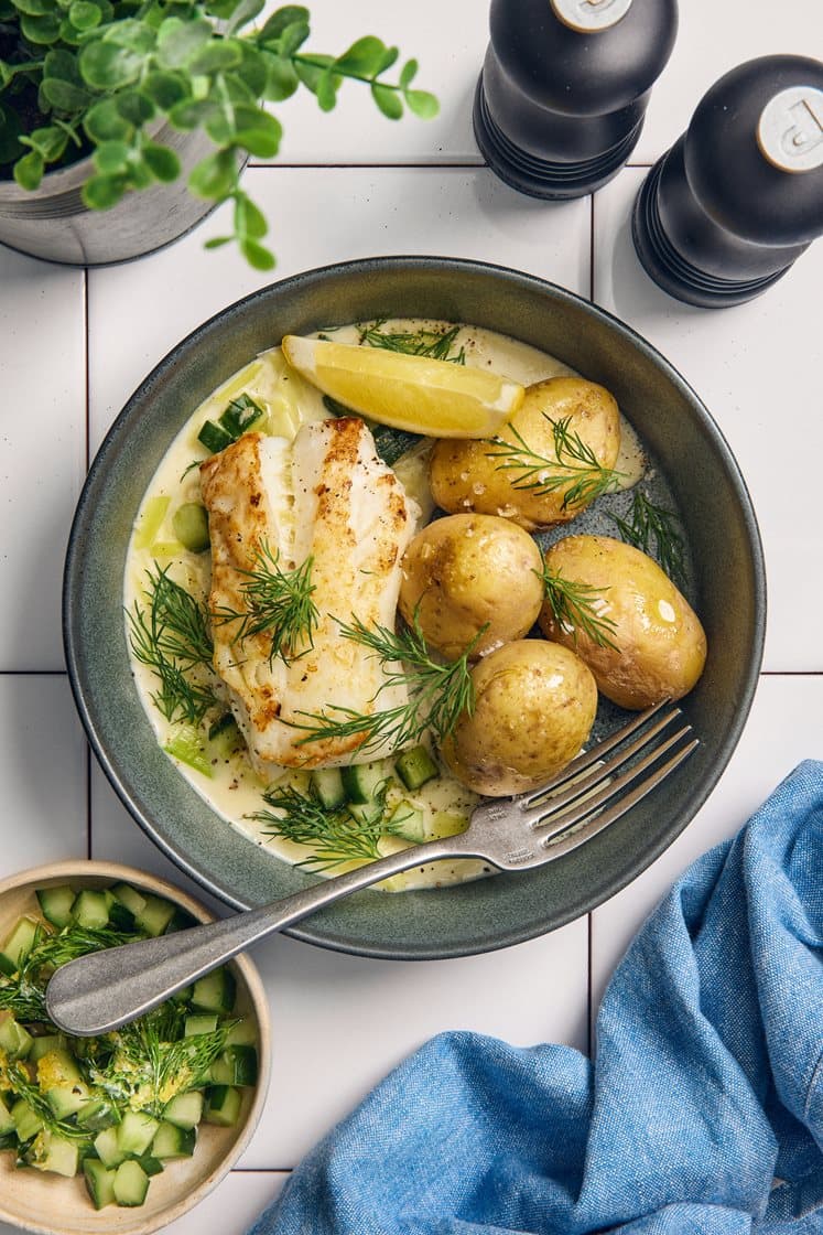 Koljafilé med gräddkokt purjolök och dillgremolata