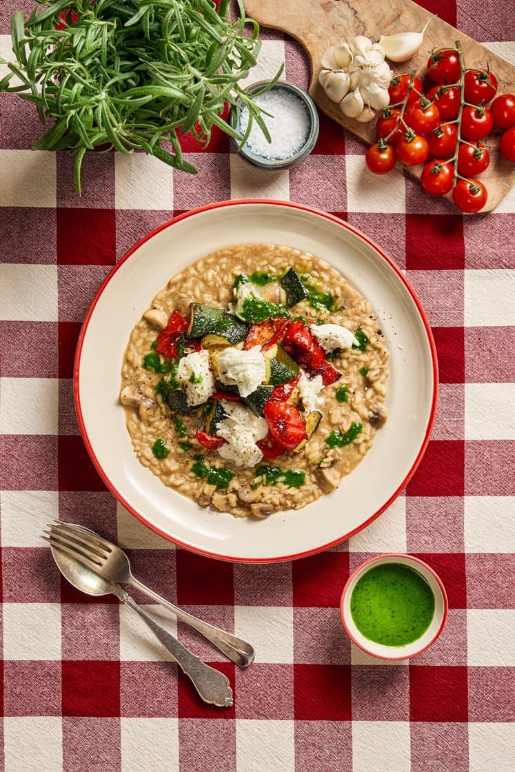 Risotto ai funghi - svamprisotto med mozzarella och vitlöksolja